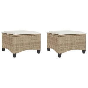 vidaXL Garden Stools with Cushions 2 pcs Beige 55x55x36 cm Poly Rattan