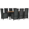 vidaXL 9 Piece Garden Dining Set with Cushions Black Poly Rattan