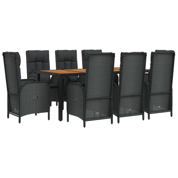 vidaXL 9 Piece Garden Dining Set with Cushions Black Poly Rattan