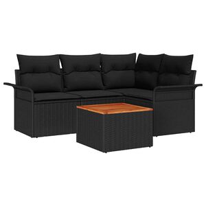 vidaXL Garden Sofa Set with Cushion 5 pcs Black Poly Rattan