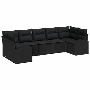 vidaXL Garden Sofa Set with Cushion 7 pcs Black Poly Rattan