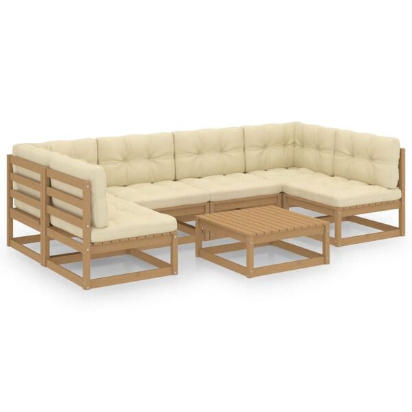vidaXL 7 Piece Garden Lounge Set&Cushions Honey Brown Solid Pinewood