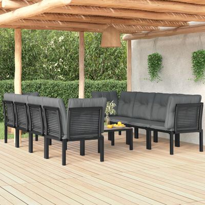 vidaXL 9 Piece Garden Lounge Set Black and Grey Poly Rattan