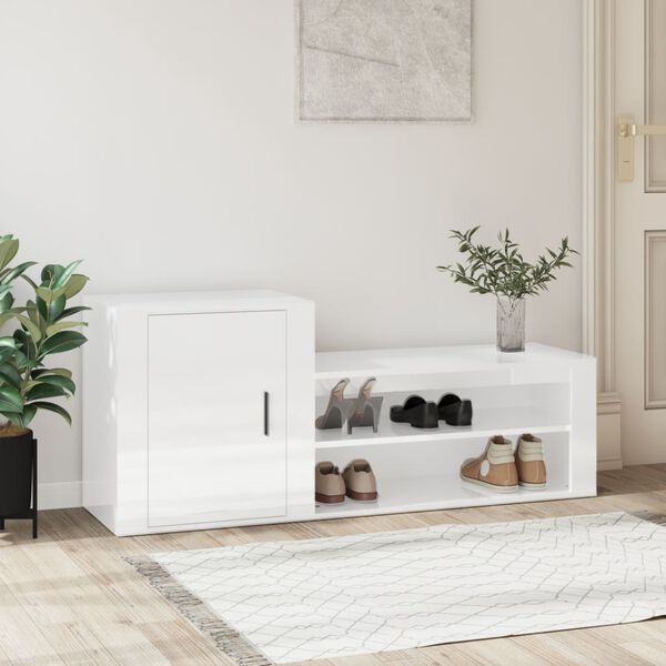 vidaXL Shoe Cabinet High Gloss White 130x35x54 cm Engineered Wood