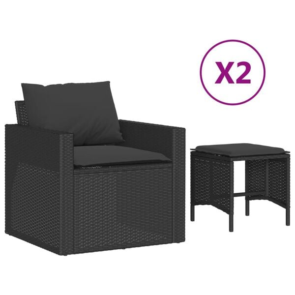 vidaXL 4 Piece Garden Sofa Set with Cushions Black Poly Rattan