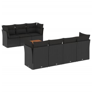 vidaXL 8 Piece Garden Sofa Set with Cushions Black Poly Rattan