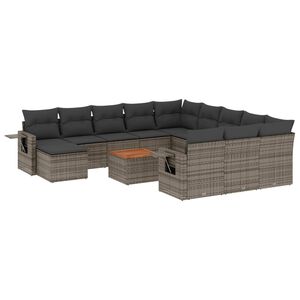 vidaXL 13 Piece Garden Sofa Set with Cushions Grey Poly Rattan