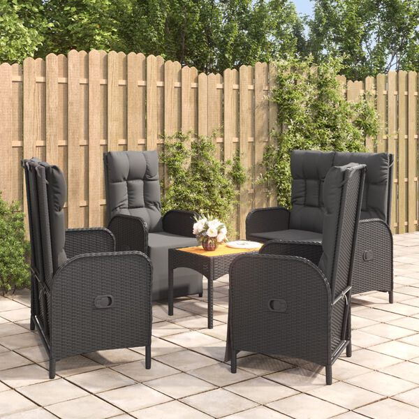 vidaXL 5 Piece Garden Dining Set with Cushions Black Poly Rattan