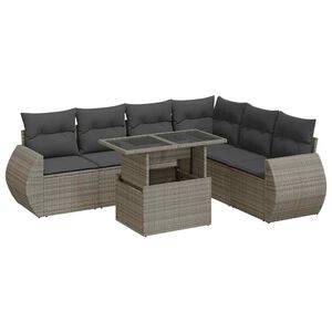 vidaXL 7 Piece Garden Sofa Set with Cushions Grey Poly Rattan