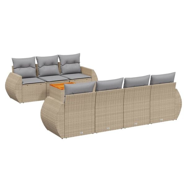 vidaXL 8 Piece Garden Sofa Set with Cushions Beige Poly Rattan