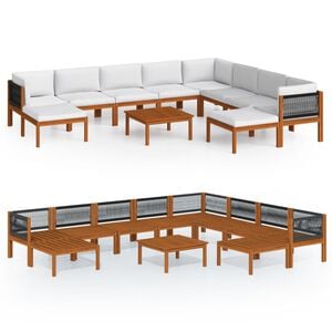 vidaXL 11 Piece Garden Lounge Set with Cushions Cream Wood Acacia&Rope