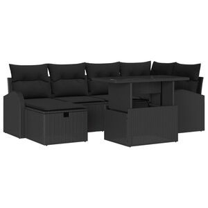 vidaXL Garden Sofa Set with Cushion 7 pcs Black Poly rattan