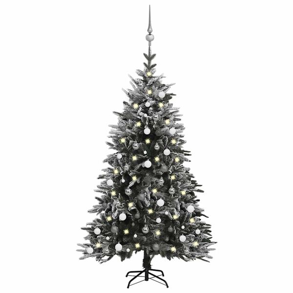 vidaXL Artificial Christmas Tree LED&Ball Set&Flocked Snow 180cm PVC&PE