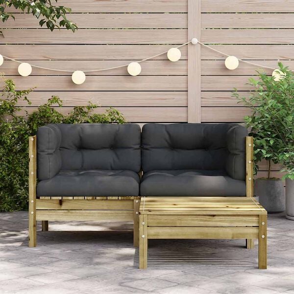 vidaXL Garden Sofa with Cushions and Footstool 2-Seater