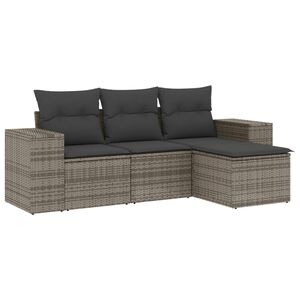 vidaXL 4 Piece Garden Sofa Set with Cushions Grey Poly Rattan