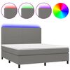 vidaXL Box Spring Bed with Mattress&LED Dark Grey 152x203 cm Queen Fabric