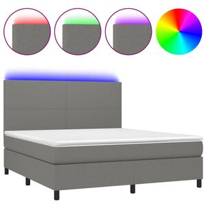 vidaXL Box Spring Bed with Mattress&LED Dark Grey 152x203 cm Queen Fabric