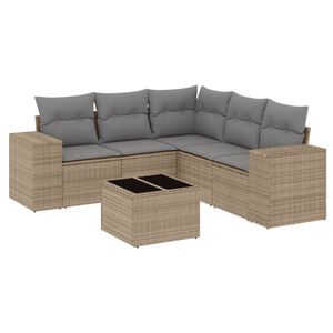 vidaXL 6 Piece Garden Sofa Set with Cushions Beige Poly Rattan