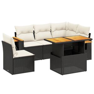 vidaXL 6 Piece Garden Sofa Set with Cushions Black Poly Rattan