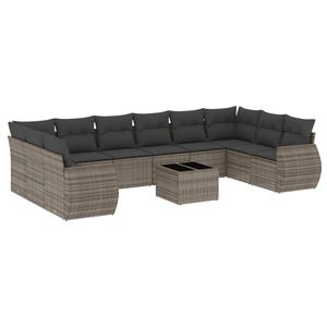 vidaXL 11 Piece Garden Sofa Set with Cushions Grey Poly Rattan