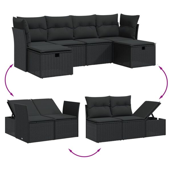 vidaXL 6 Piece Garden Sofa Set with Cushions Black Poly Rattan