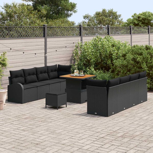 vidaXL Garden Sofa Set with Cushion with Storage 11 pcs Black