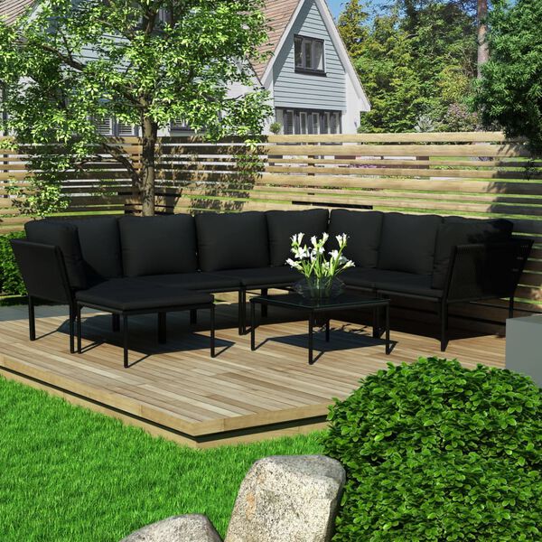 vidaXL 8 Piece Garden Lounge Set with Cushions Black PVC