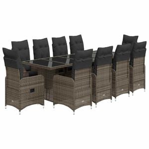 vidaXL 11 Piece Garden Bistro Set with Cushions Grey Poly Rattan