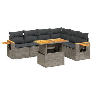 vidaXL 7 Piece Garden Sofa Set with Cushions Grey Poly Rattan