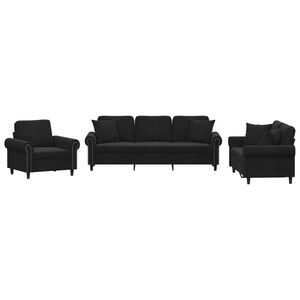 vidaXL 3 Piece Sofa Set with Pillows Black Velvet
