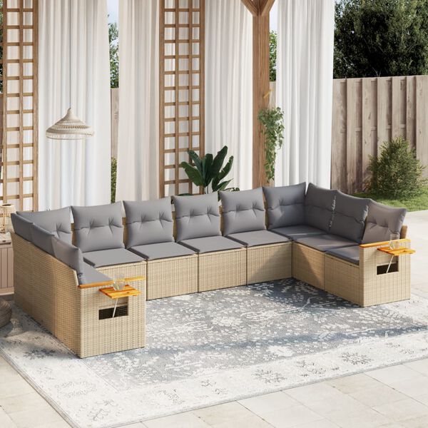 vidaXL 10 Piece Garden Sofa Set with Cushions Beige Poly Rattan