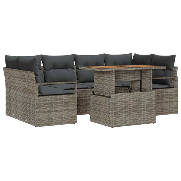 vidaXL Garden Sofa Set with Storage 7 pcs Grey Poly rattan