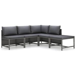 vidaXL 5 Piece Garden Lounge Set with Cushions Poly Rattan Grey