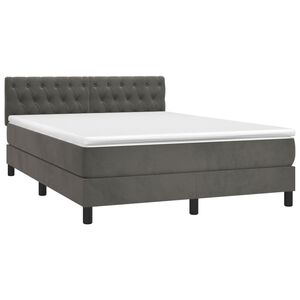 vidaXL Box Spring Bed with Mattress Dark Grey 137x187 cm Double Size Velvet