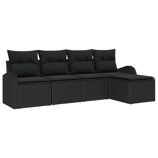 vidaXL Sofa Set with Cushion with Storage 5 pcs Black Poly Rattan