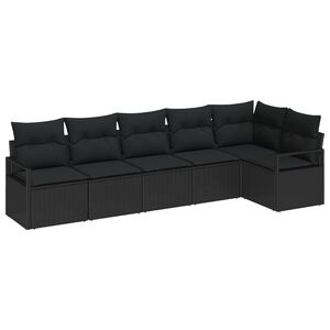 vidaXL Garden Sofa Set with Cushion 6 pcs Black Poly Rattan