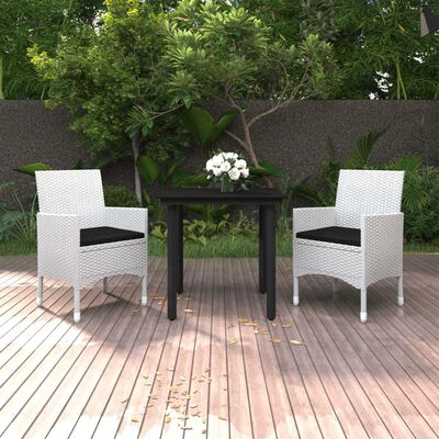 vidaXL 3 Piece Garden Dining Set with Cushions Poly Rattan and Glass