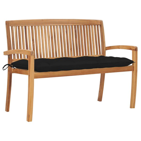 vidaXL Stacking Garden Bench with Cushion 128.5 cm Solid Teak Wood