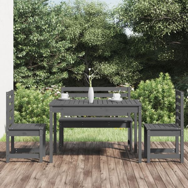 vidaXL 4 Piece Garden Dining Set Grey Solid Wood Pine