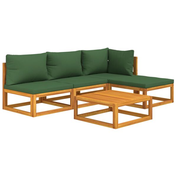 vidaXL 5 Piece Garden Lounge Set with Green Cushions Solid Wood