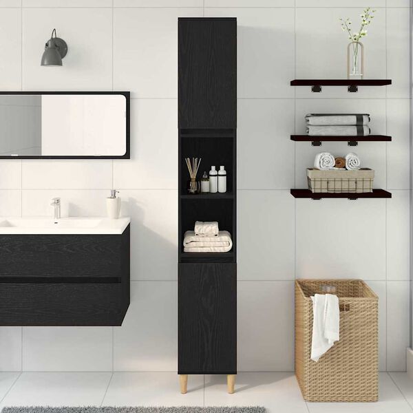 vidaXL Bathroom Cabinet Black Oak 30 x 30 x 190 cm Engineered Wood
