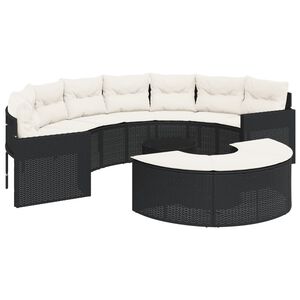 vidaXL 3 Piece Garden Sofa Set Half-Round Black Poly Rattan