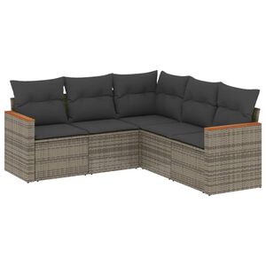vidaXL 5 Piece Garden Sofa Set with Cushions Grey Poly Rattan
