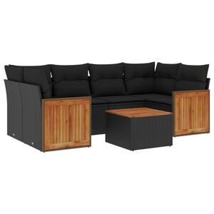 vidaXL 7 Piece Garden Sofa Set with Cushions Black Poly Rattan