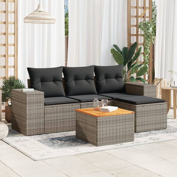 vidaXL 5 Piece Garden Sofa Set with Cushions Grey Poly Rattan