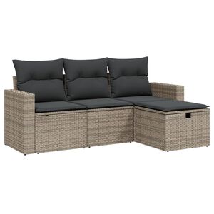 vidaXL 4 Piece Garden Sofa Set with Cushions Grey Poly Rattan