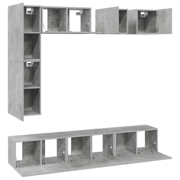 vidaXL 8 Piece TV Cabinet Set Concrete Grey Engineered Wood