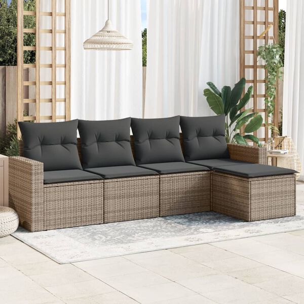 vidaXL 5 Piece Garden Sofa Set with Cushions Grey Poly Rattan