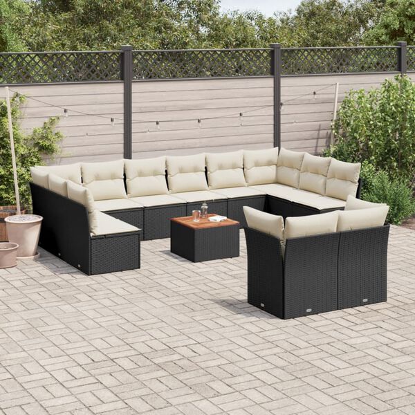 vidaXL 13 Piece Garden Sofa Set with Cushions Black Poly Rattan