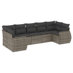 vidaXL 7 Piece Garden Sofa Set with Cushions Grey Poly Rattan